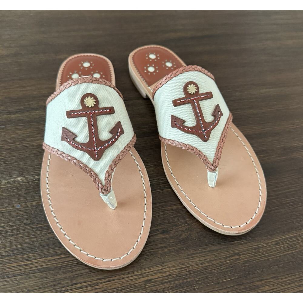 Jack Rogers Anchor Thong Sandals Women’s Size 8 Leather Canvas Flats Resort - Picture 4 of 8